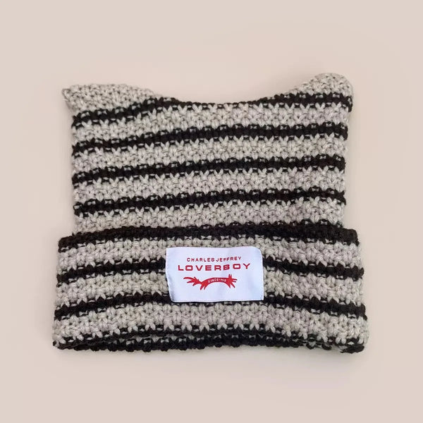 Y2K Handmade Stripe Knit Beanie Hat