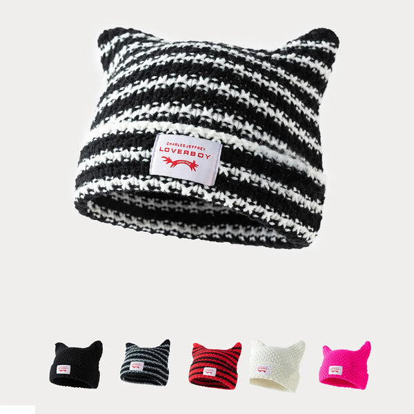 Y2K Handmade Stripe Knit Beanie Hat