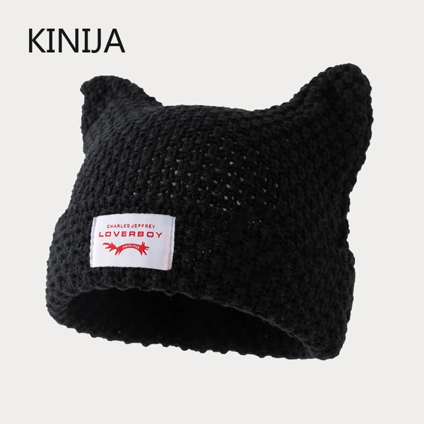 Y2K Handmade Stripe Knit Beanie Hat