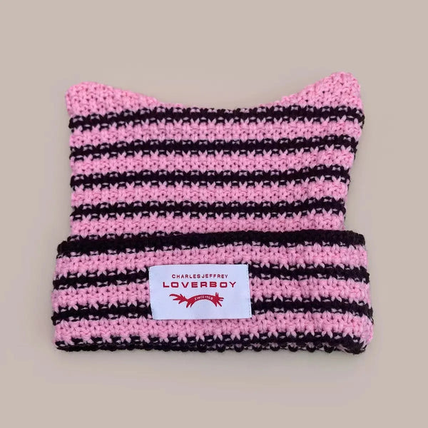 Y2K Handmade Stripe Knit Beanie Hat
