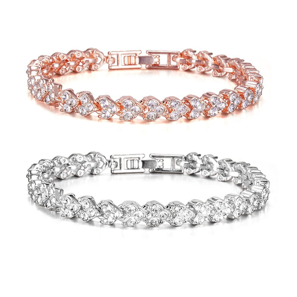 18cm Crystal Rhinestone Heart Shape Zircon Tennis Chain Bracelet
