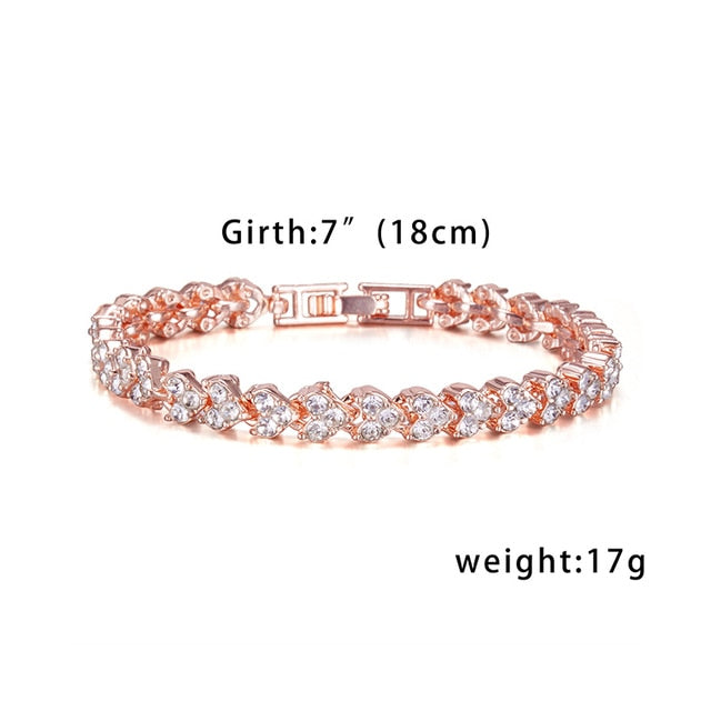18cm Crystal Rhinestone Heart Shape Zircon Tennis Chain Bracelet